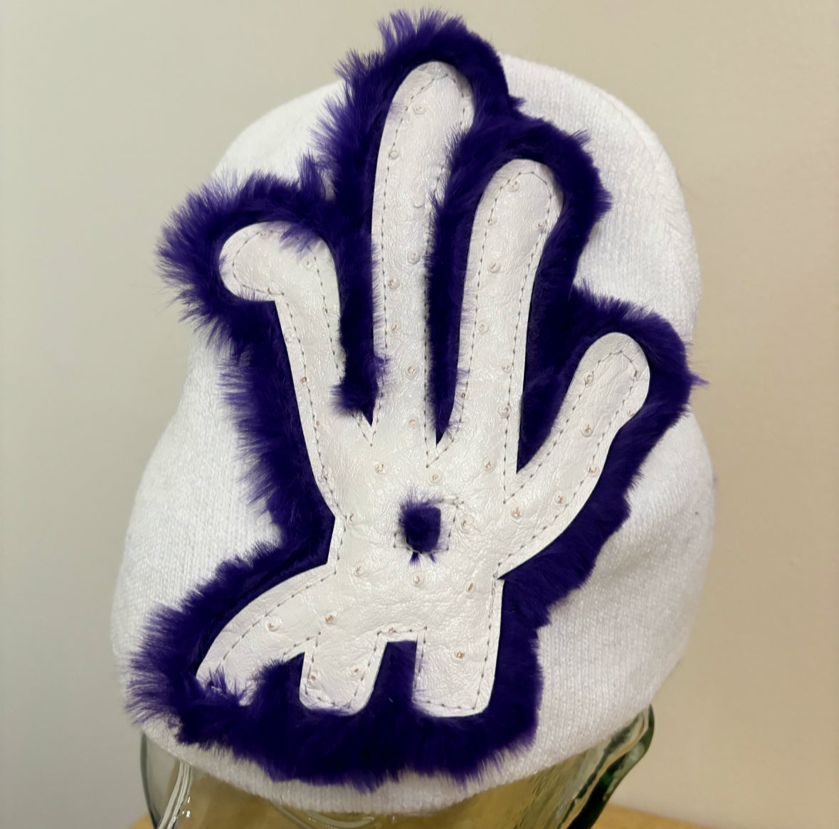 purple ostrich beanie