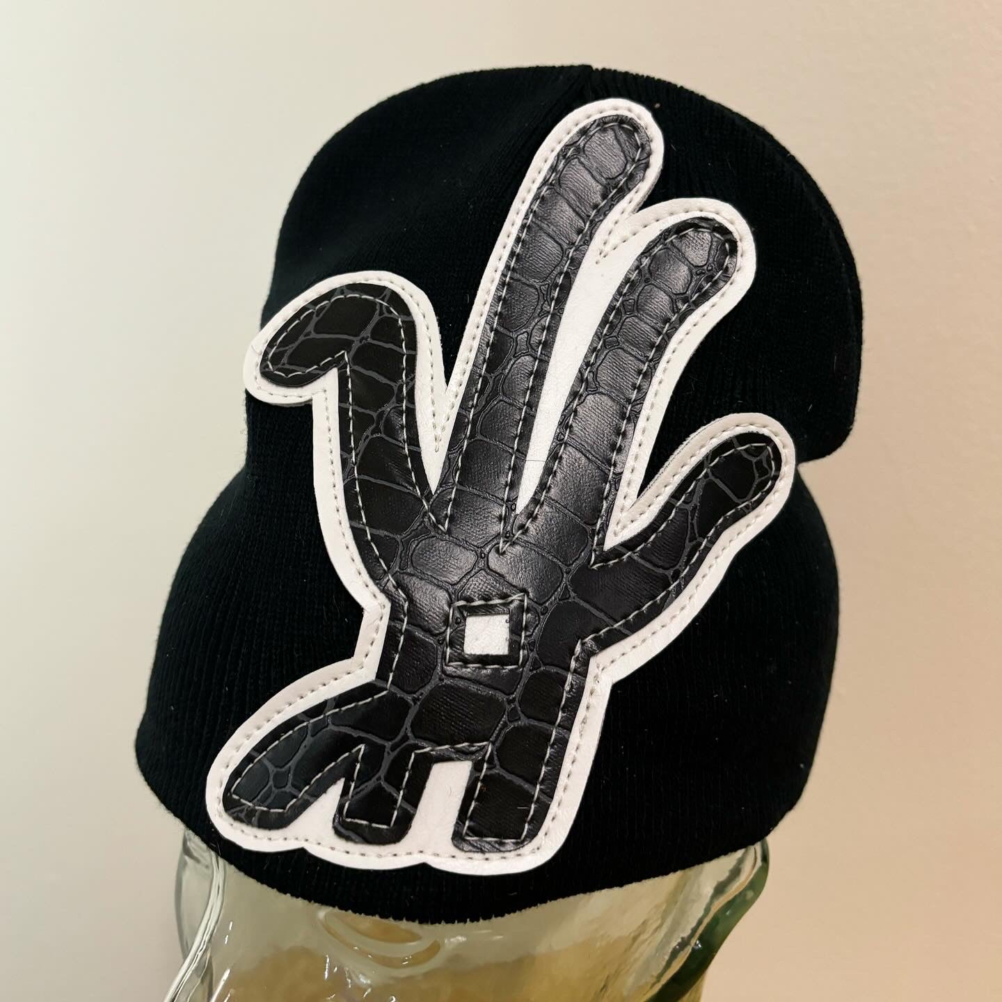 cracked black beanie