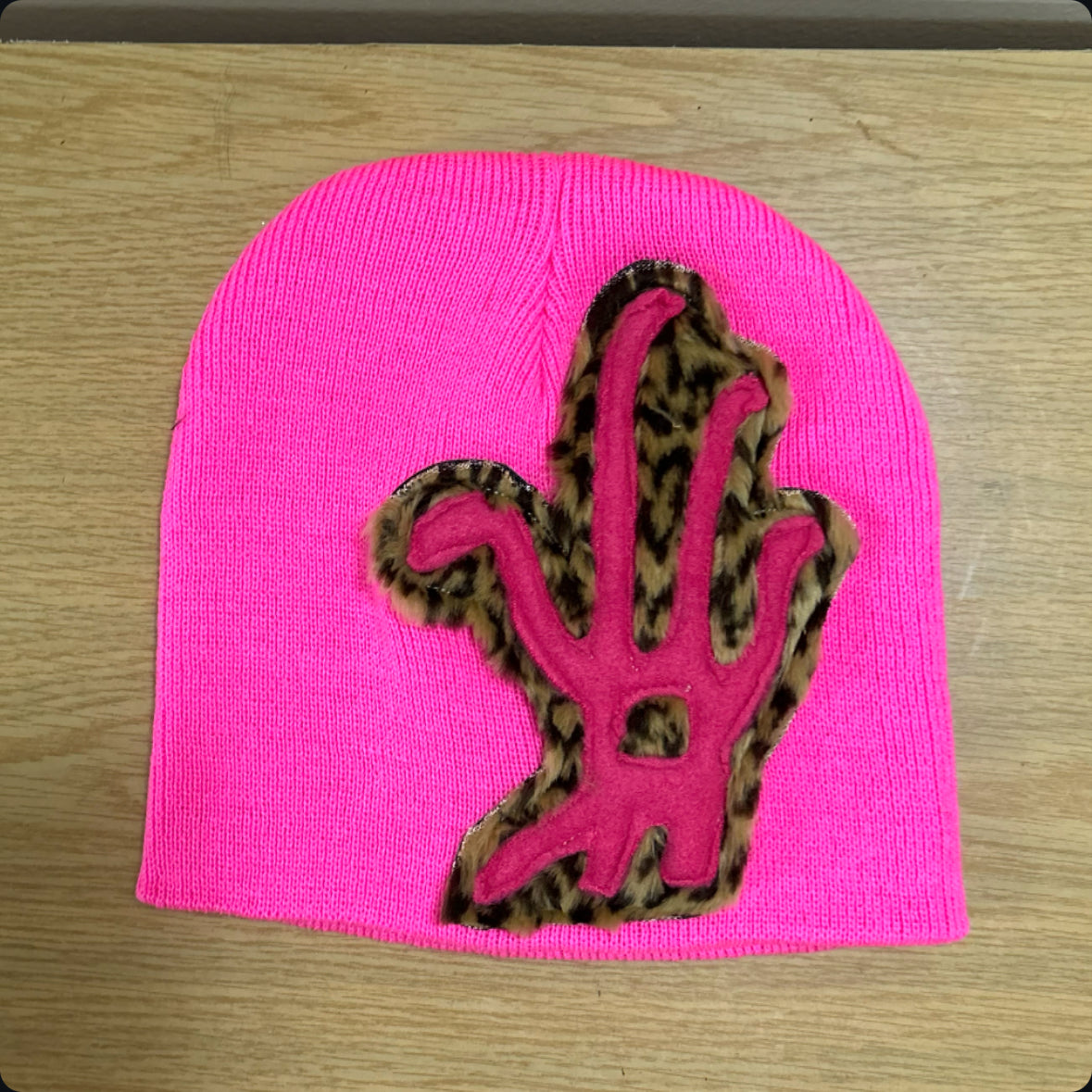 hot pink cheetah fur beanie