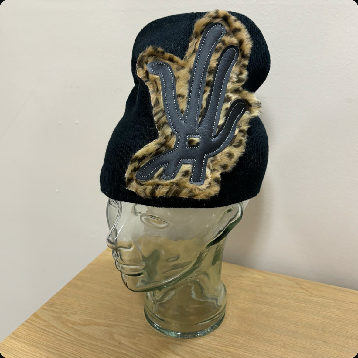 black cheetah fur beanie