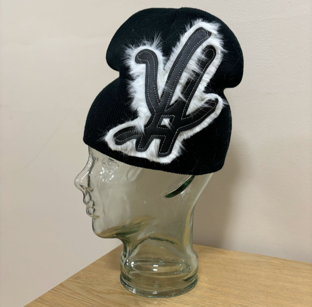 black frosted fur beanie