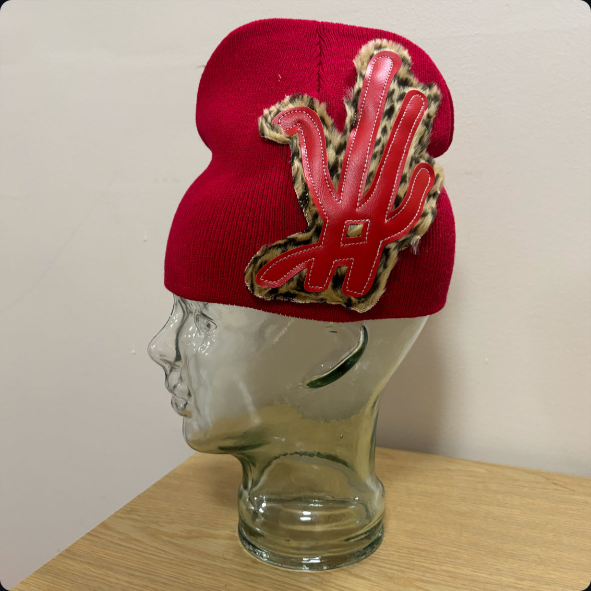 red cheetah fur beanie
