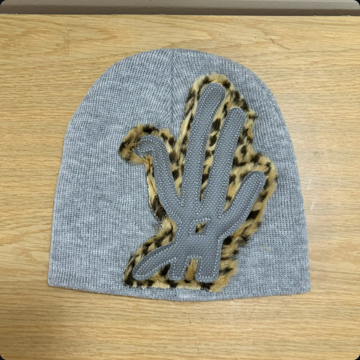 silver cheetah fur beanie