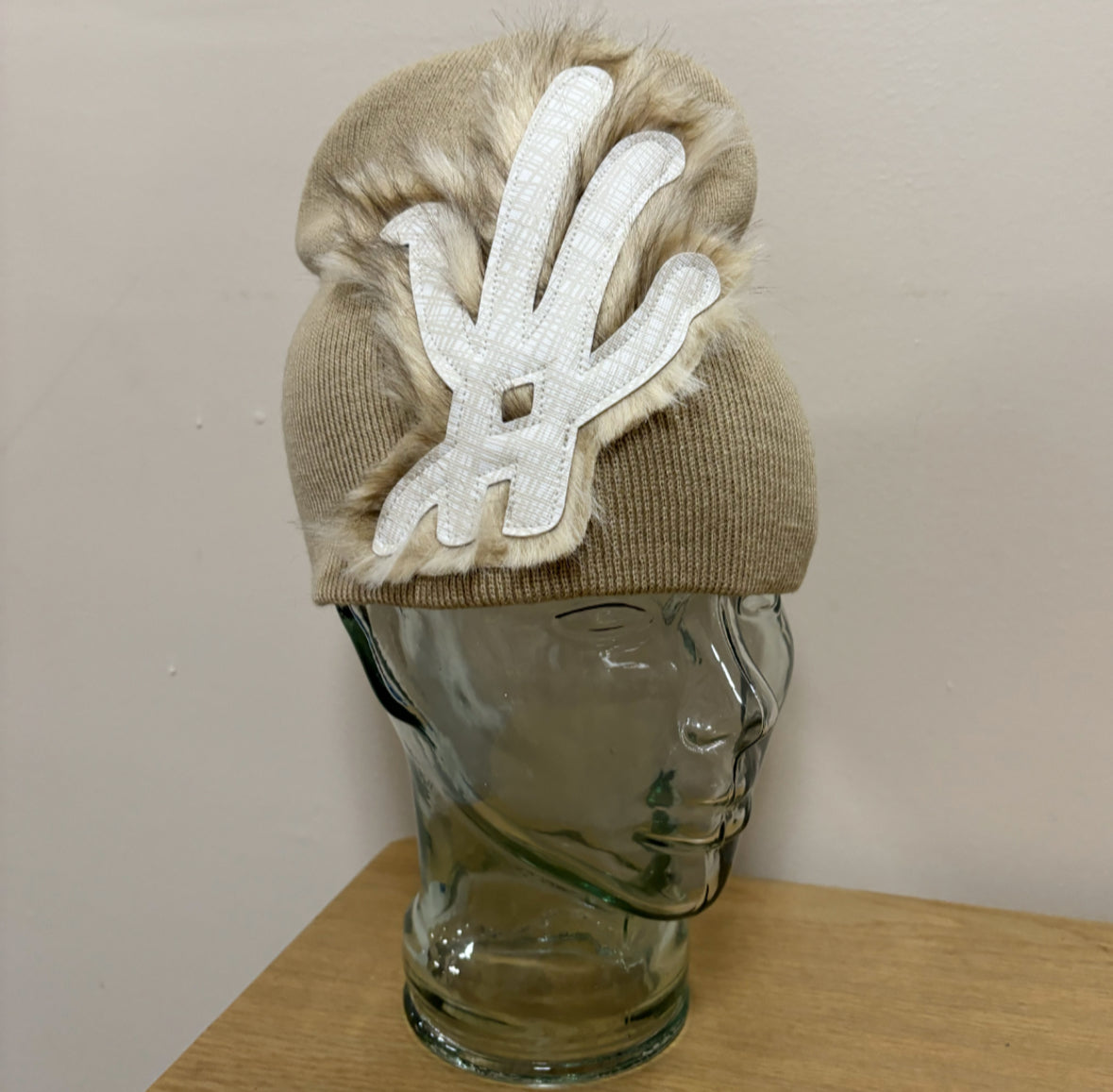 cream fur beanie