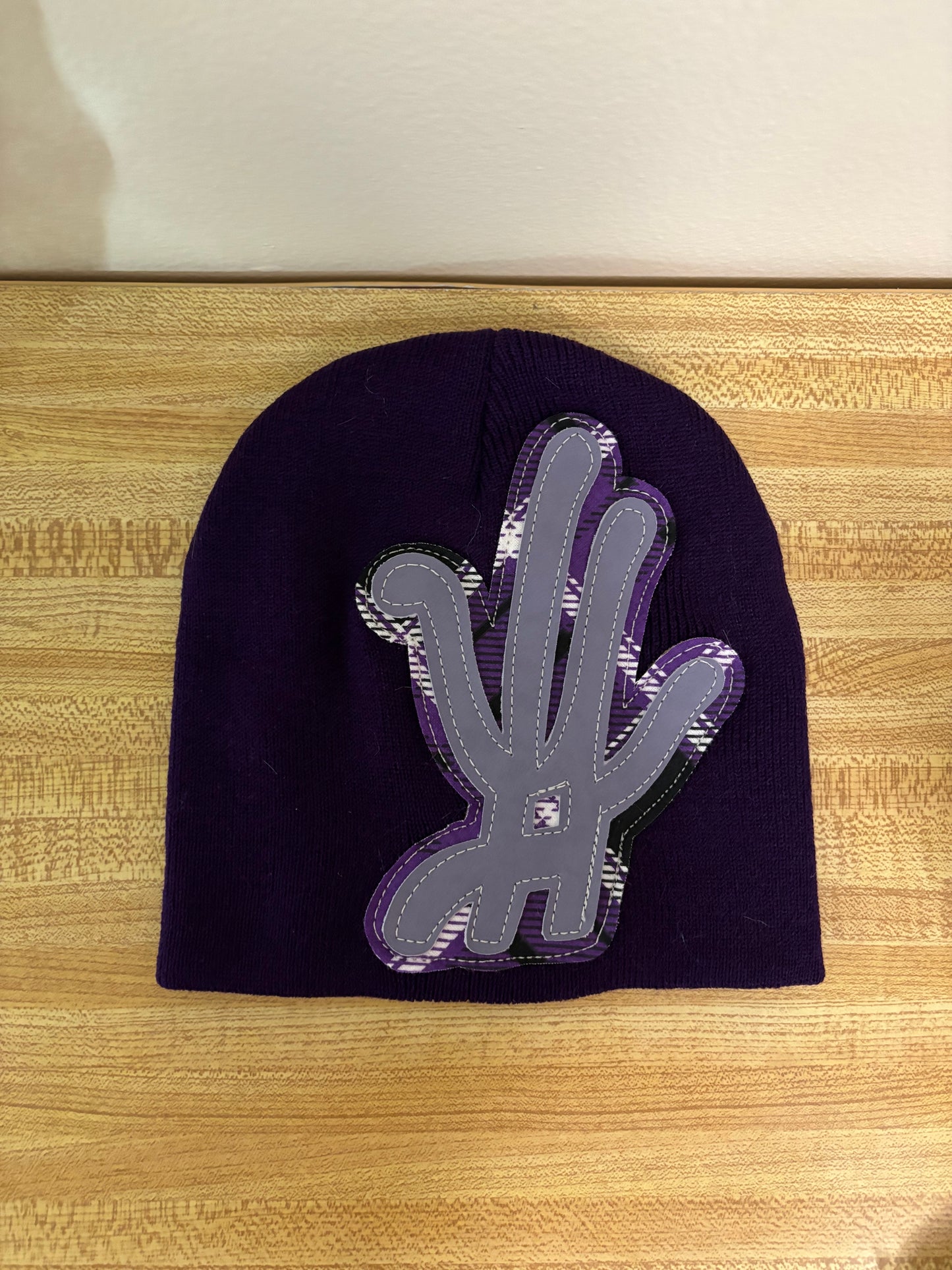 purple plaid beanie