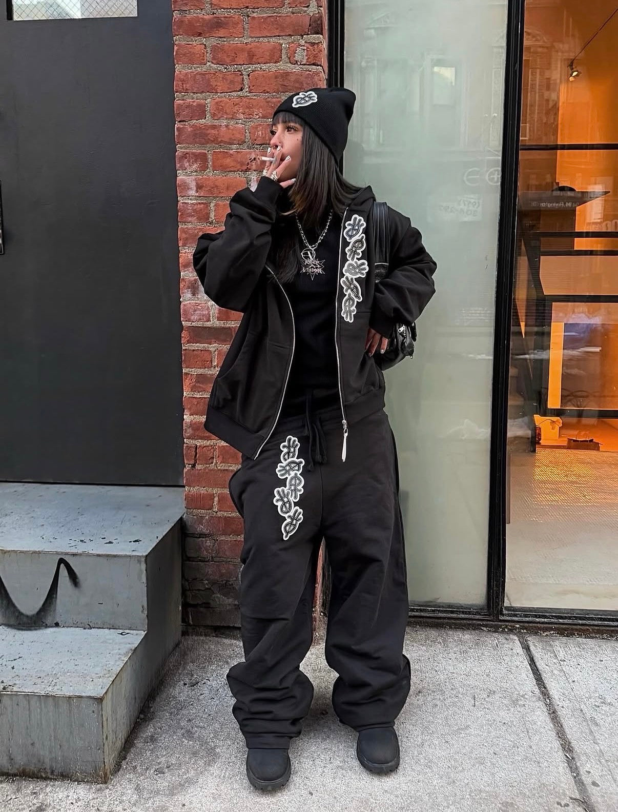black stacK full zip hoodie