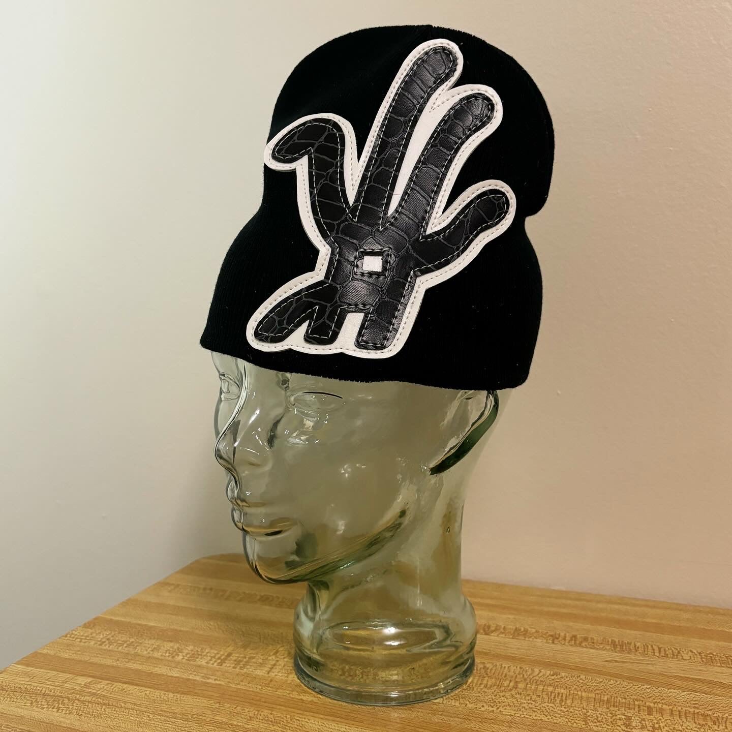 cracked black beanie