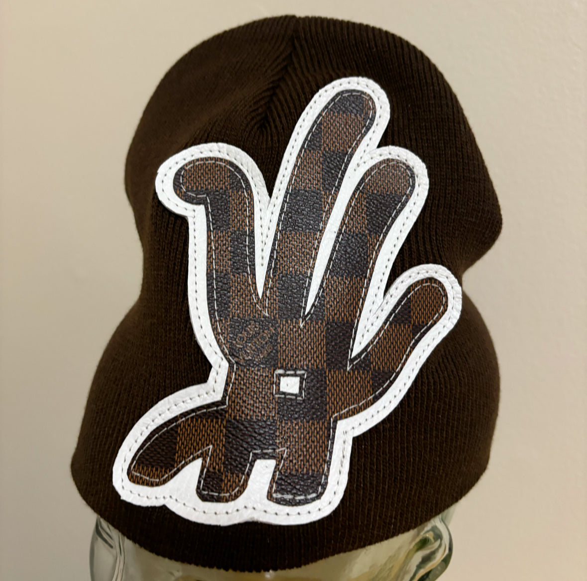 real LV + checker leather bean!e