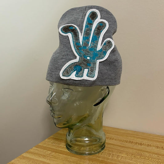 grey/ blue cowhide beanie