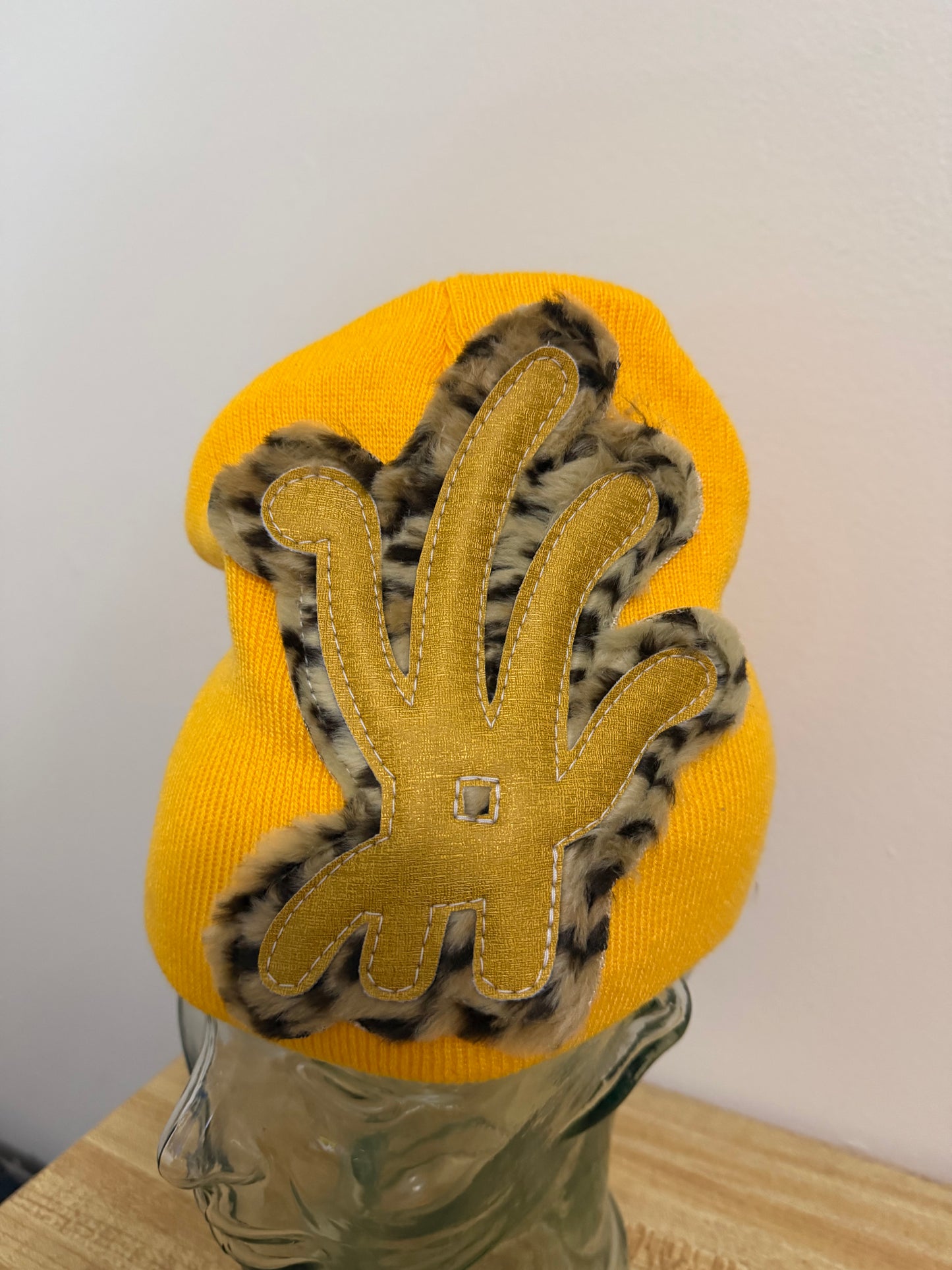 gold cheetah fur beanie