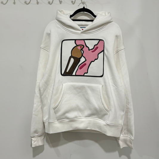 white splattered pink pullover hoodie