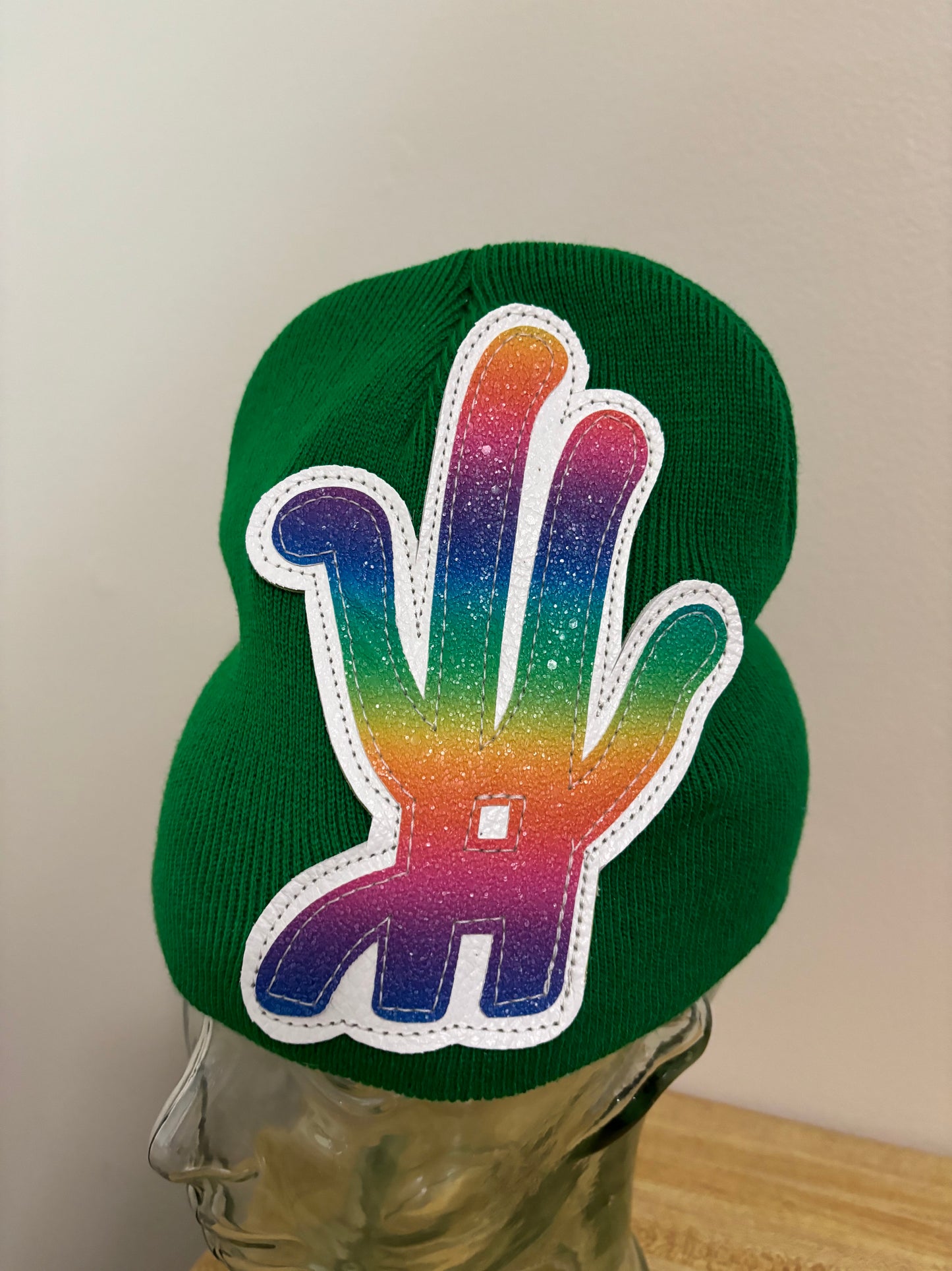 green rainbow beanie