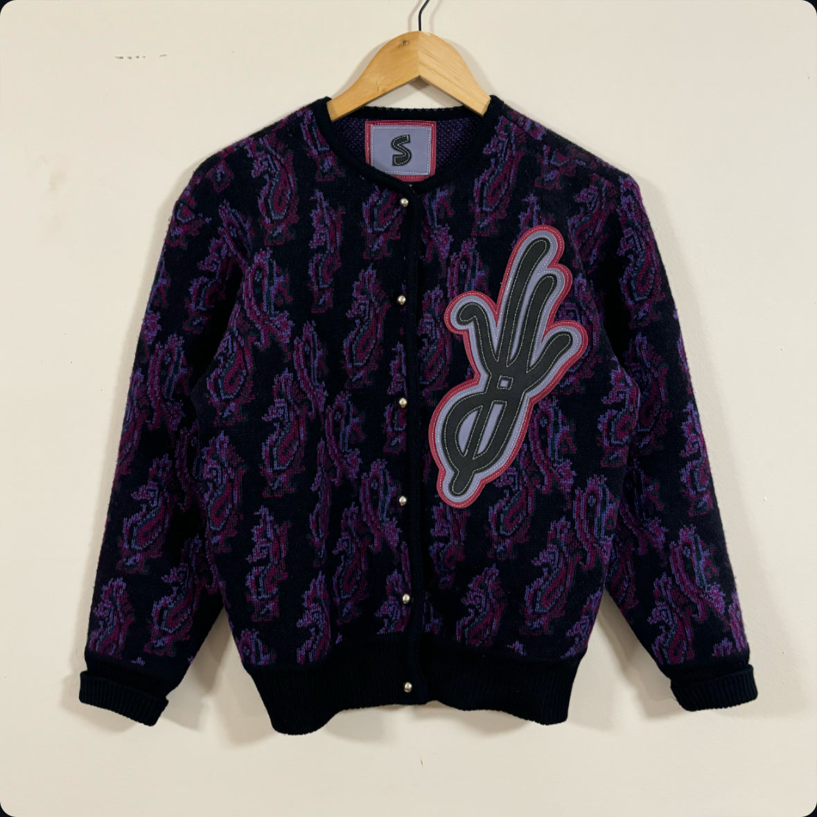 purple logo pattern cardigan (small)