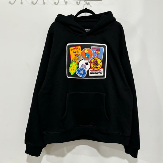 black patchwork pullover hoodie