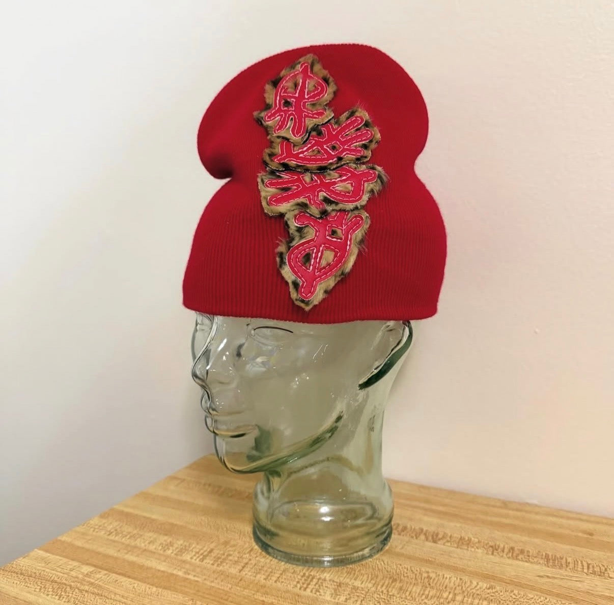 red cheetah stacK beanie