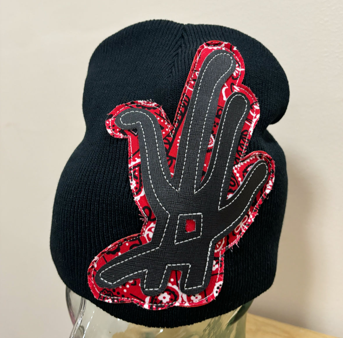 black red paisley beanie