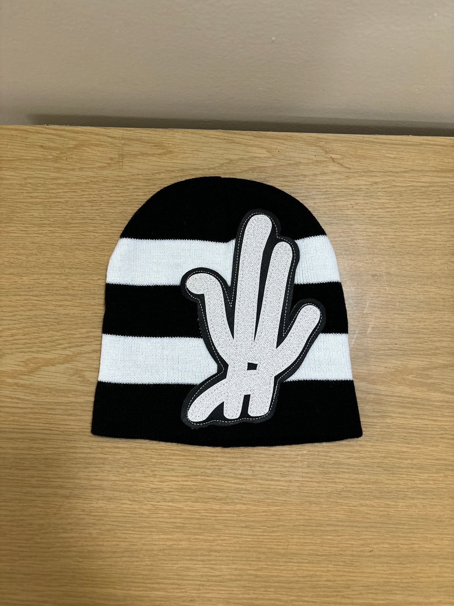 black/ white striped beanie