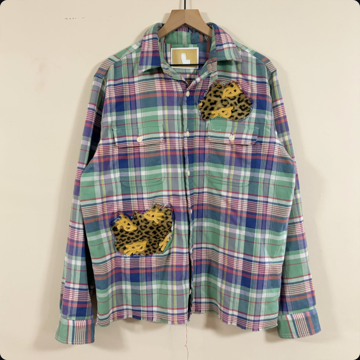 multicolor fur patched flannel (LARGE)