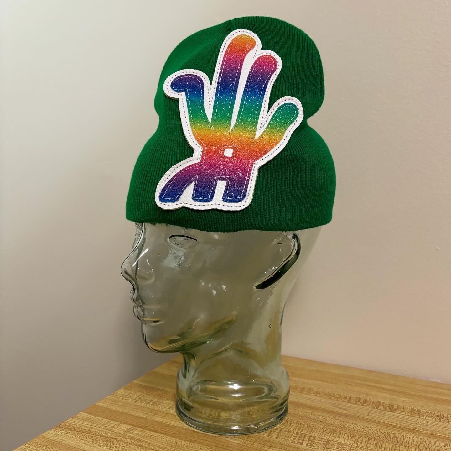 green rainbow beanie