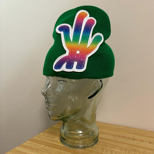 green rainbow beanie