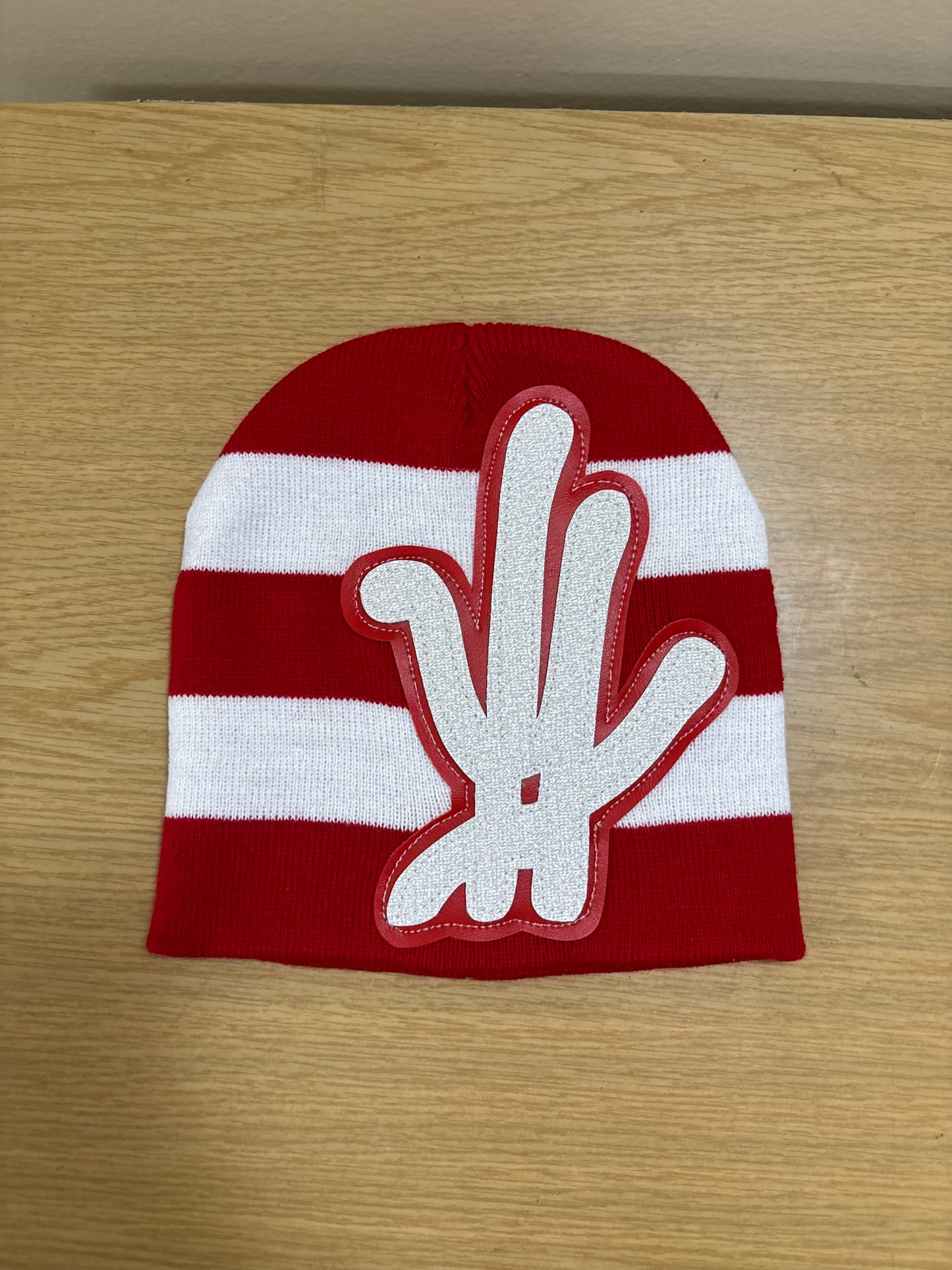 red/ white striped beanie