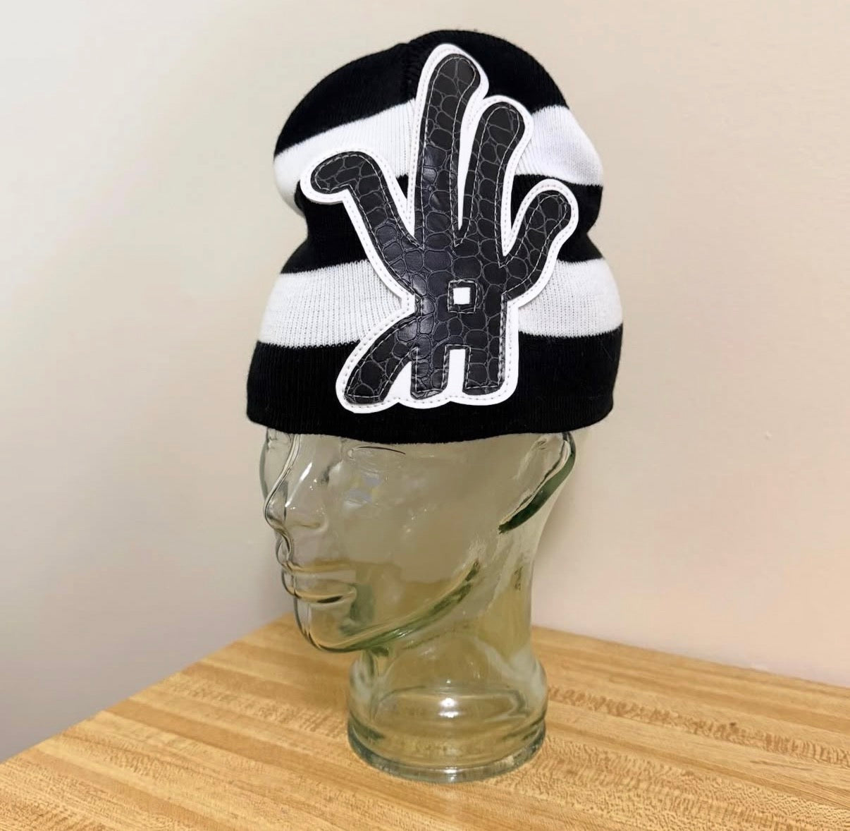 black striped python beanie