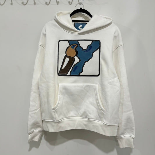 white splattered blue pullover hoodie