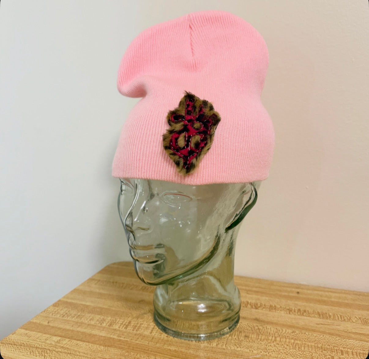 [stamped] pink cheetah fur beanie