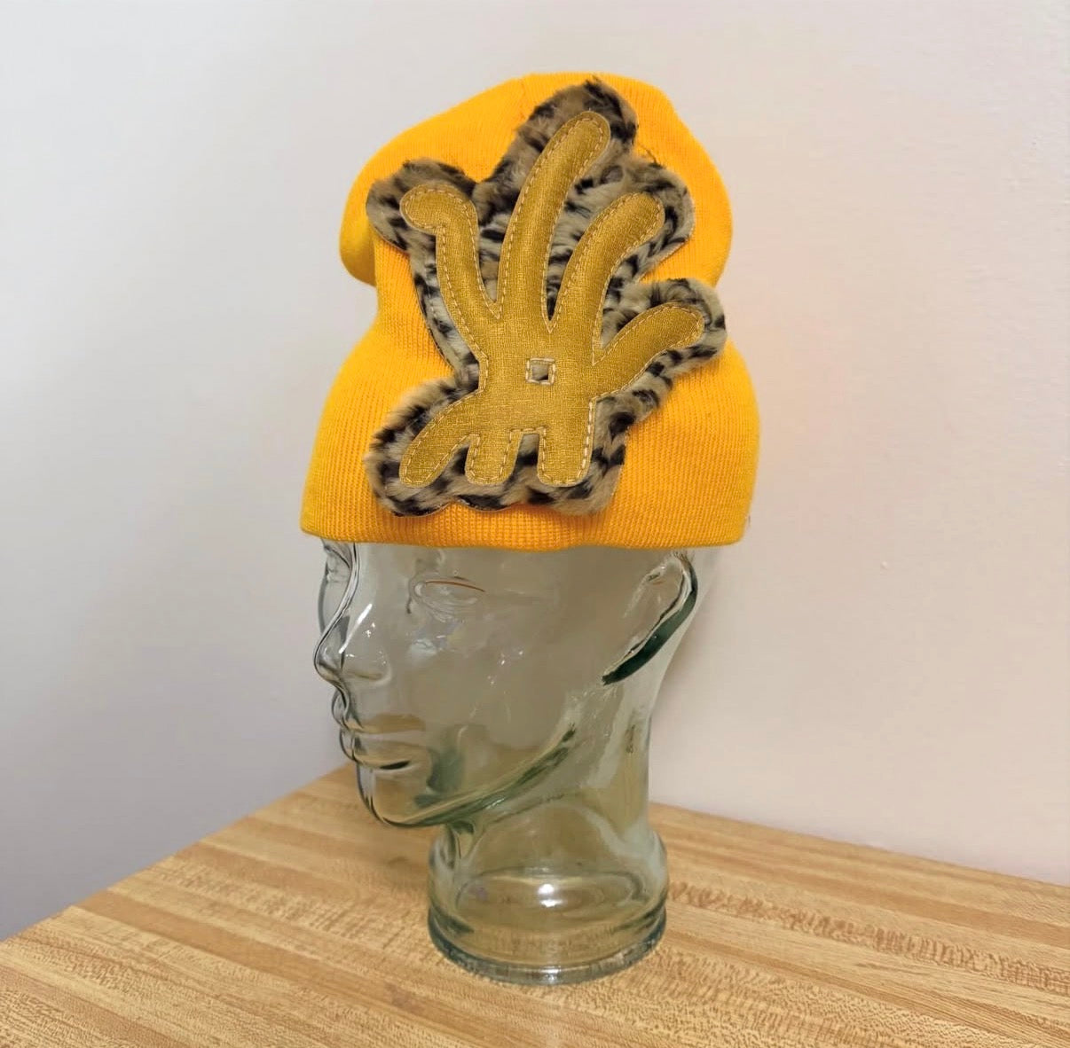 gold cheetah fur beanie