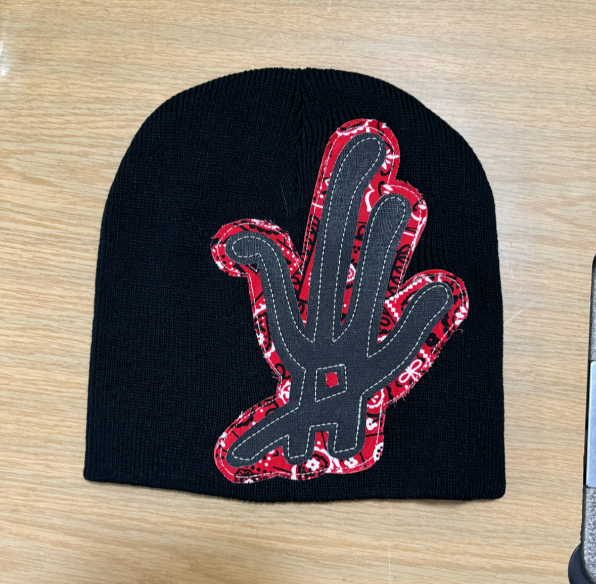 black red paisley beanie