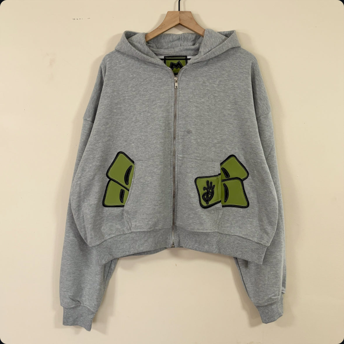 “pockets full” grey cropped full zip hoodie